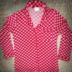 IN MY SUNDAYS- Red & Pink Checkered Long Sleeve Pajama TOP ONLY